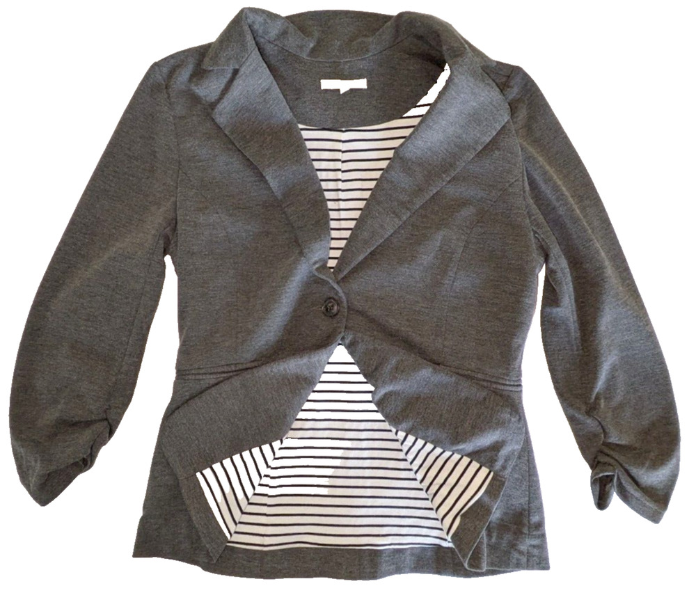 41 Hawthorn Women's Large Notch Collar Striped Lining Ruched Cuffs Ponte Blazer